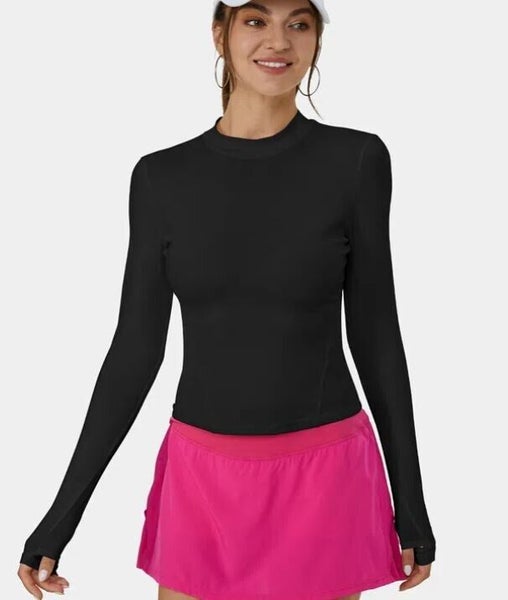 Halara Thumb Hole Cool Touch Basic Golf Sports Top UPF50+ Black Large NEW #90459