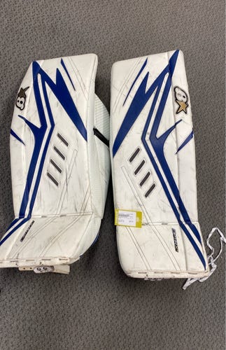 34" + 1" Brian's Optik X2 Used White Senior Goalie Leg Pads Optix 34 inch