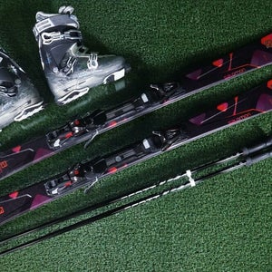 WOMEN'S SALOMON LAVA 149CM SKI PACKAGE NORDICA FIRE ARROW BOOTS SCOTT SKI POLES