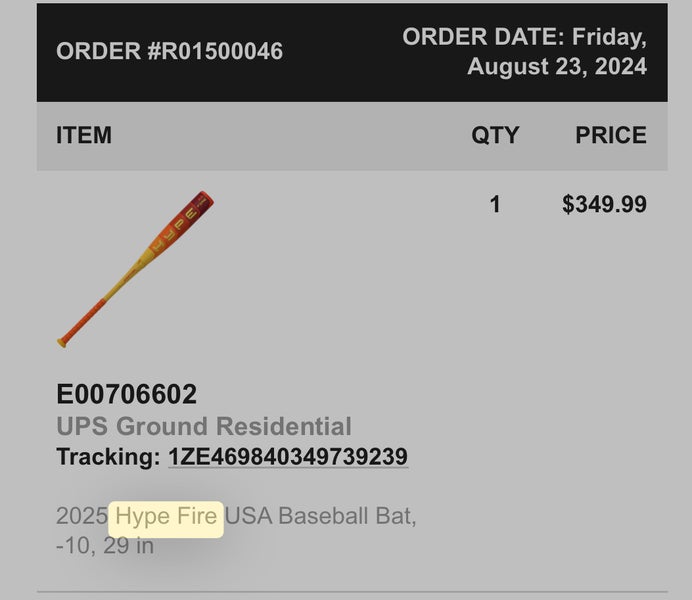 Used 2024 Easton Hype Fire USABat Certified Bat (-10) Composite 19 oz 29"