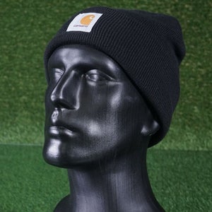 CARHART OFA BLACK ACRYLIC CUFFED BEANIE HAT CAP BLACK ON BLACK MENS ~ VGC