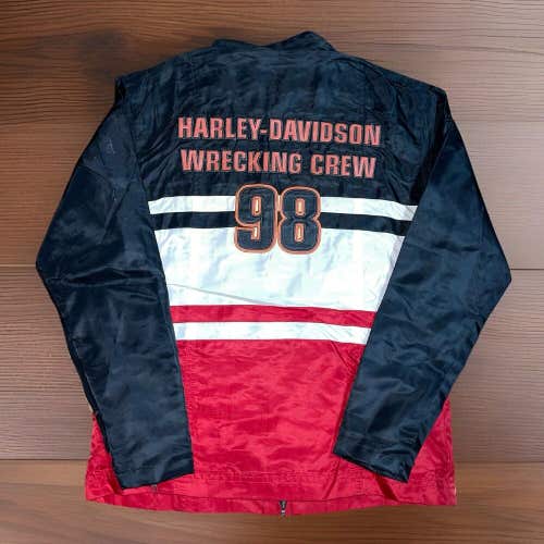 Vintage Women's Harley Davidson Wrecking Crew 98 Jacket Black White Red Size M/L