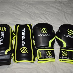 Sanabul Sparring Set, Black/Yellow, 10oz Gloves, Adult Shins - Like New!