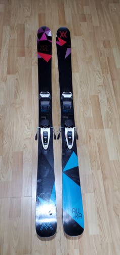 Used 163cm Volkl Aura skis with bindings Adjustable Fit Most Adult Size.