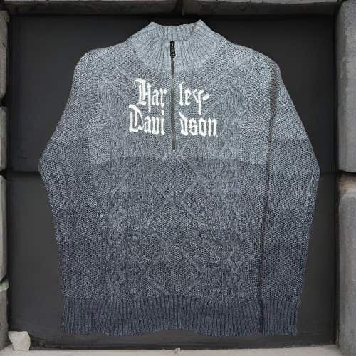 Harley Davidson Women's Large 1/4 Zip Cable Knit Chunky Sweater Grey Ombre