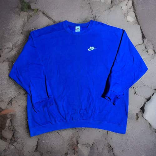 Vintage 90s Nike White Tag Swoosh Sweatshirt Mens XXL Blue Crewneck Check USA