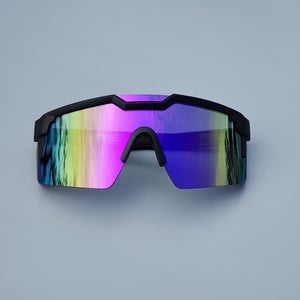 Heatwave Future Tech Large Z87 Shield Sunglasses Black Frame Purple Mirror Lens H4