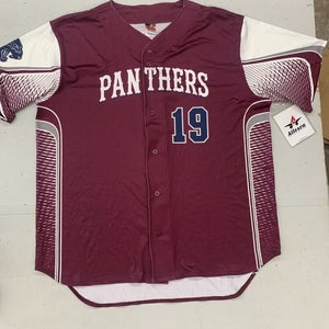 Panthers Full Button Baseball Jersey Men's XL Maroon Red White Game Jersey