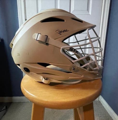 Custom khaki/beige STX rival helmet with white face mask