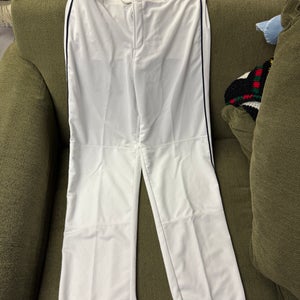 New Teamwork White open bottom baseball Pants with navy blue piping Size Large & socks