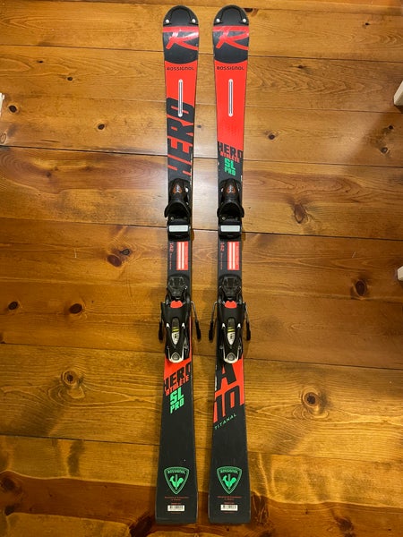 Used Racing 142 cm Rossignol Hero Athlete SL Pro Skis With Bindings Max Din 10