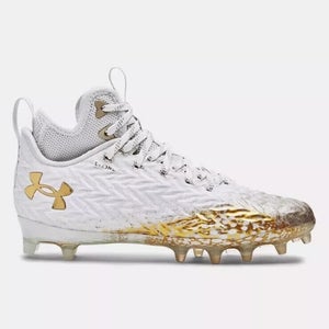 New men's 9.5 Under Armour Spotlight clone MC white/gold 3026334-104 football/lacrosse cleats