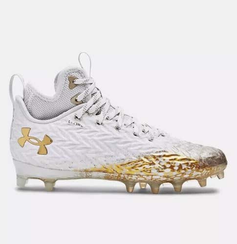 New men's 9.5 Under Armour Spotlight clone MC white/gold 3026334-104 football/lacrosse cleats