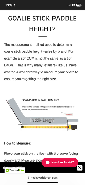 CCM Premier PRO Pro Stock Composite Goalie Stick 27" Paddle FAIRLIE 4754
