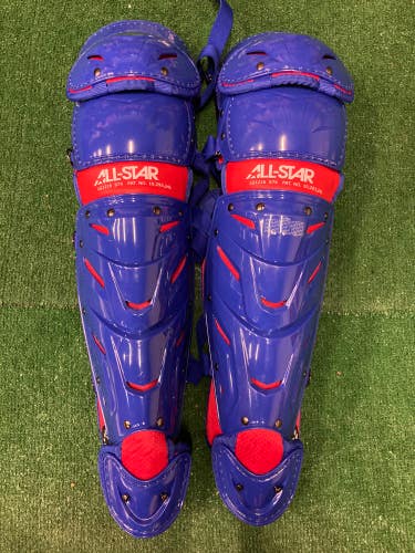New Intermediate All Star System 7 Axis Catcher's Leg Guards 14.5" | Royal Blue & Red