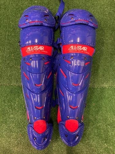 Blue New Intermediate All Star System 7 Axis Catcher's Leg Guard 14.5"