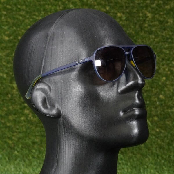 GOODR FREQUENT SKYMALL SHOPPERS SUNGLASSES NAVY BLUE YELLOW W/ BROWN LENS ~ VGC