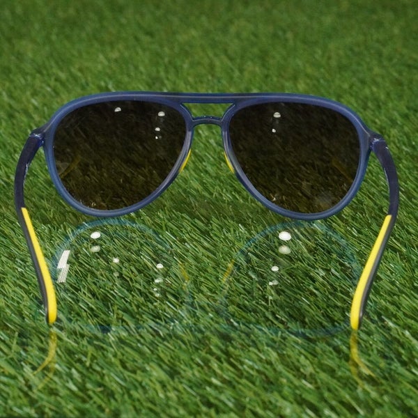 GOODR FREQUENT SKYMALL SHOPPERS SUNGLASSES NAVY BLUE YELLOW W/ BROWN LENS ~ VGC