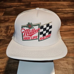 Vintage Miller High Life Racing Nascar White Mesh Beer Promo Hat Cap Snapback