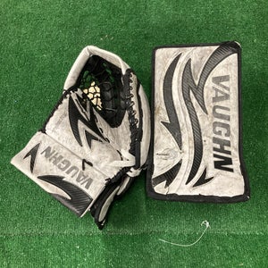 White Used Junior Vaughn Velocity 7250 Goalie Gloves & Blockers Regular