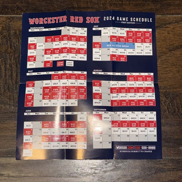 Worcester Red Sox 2024 MILB Minor Baseball Season Team Issued Pocket Schedule