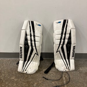 White Used 24" Youth Vaughn Velocity V9 Goalie Leg Pads