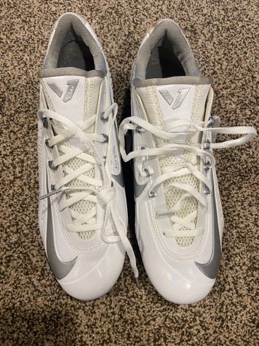 Nike Vapor Lax Flywire Cleats Size 9.5 White Silver Irridescent Lacrosse