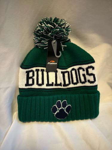 Brand New Men’s Bulldog Green and Blue Pom Beanie