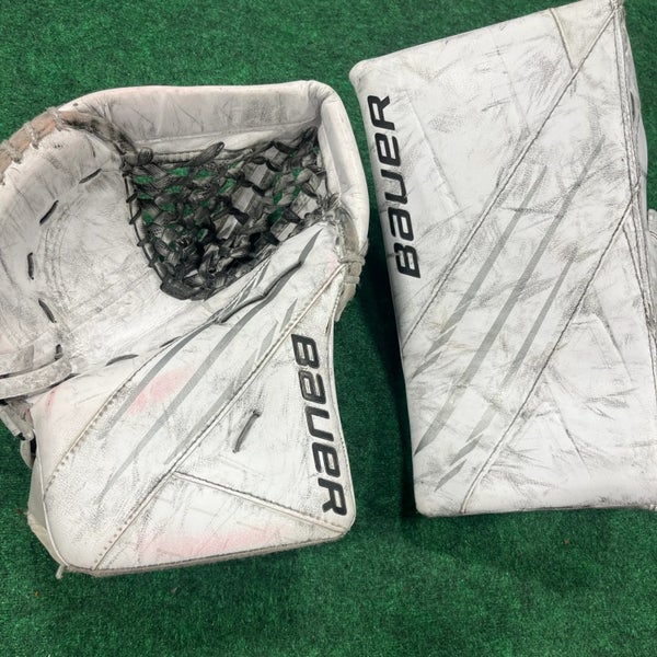 White Used Intermediate Bauer Vapor 3X Goalie Glove & Blocker Set (Full Right)