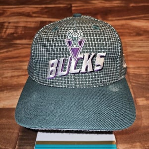 Vintage Rare Milwaukee Bucks NBA Logo Athletic Grid Sports Hat Cap Vtg Strapback
