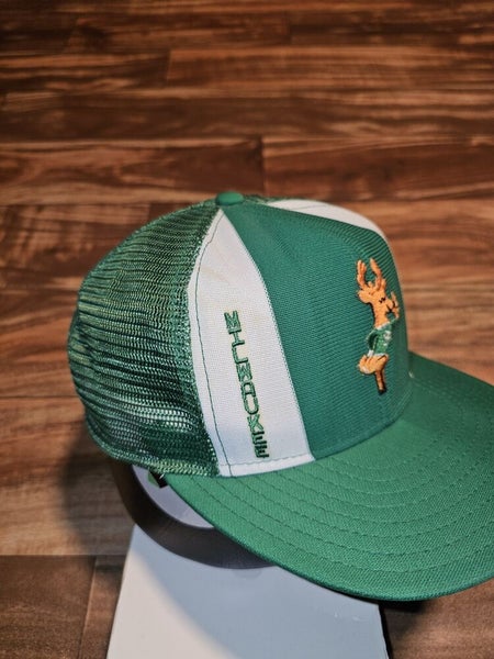 Vintage Milwaukee Bucks NBA Sports 1990s Lucky Stripe Mesh Trucker Hat Snapback