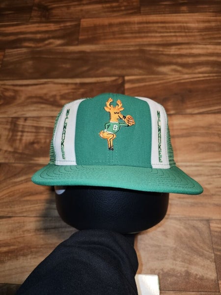 Vintage Milwaukee Bucks NBA Sports 1990s Lucky Stripe Mesh Trucker Hat Snapback
