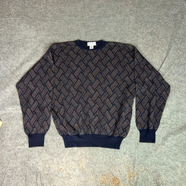 Vtg Tricots St Raphael Mens Sweater Large Purple Navy Merino Wool Grandpa Top