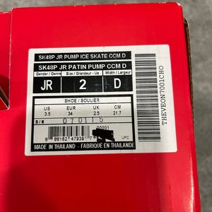 Used Junior CCM Regular Width Size 2 RibCor 48K Pump Hockey Skates