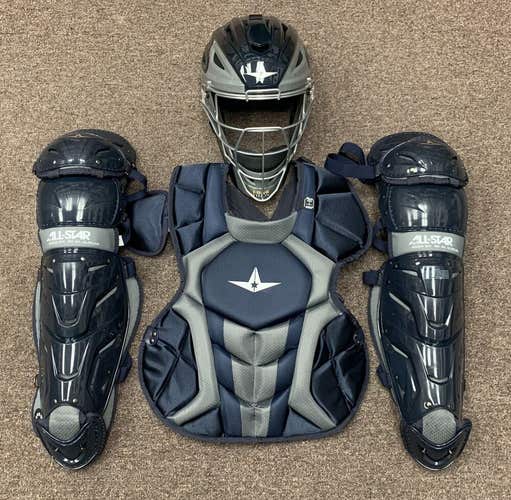 All Star System 7 Axis Intermediate 13-16 Catchers Gear Set - Navy Blue Grey