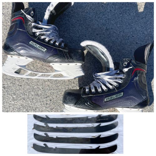 Lightly Used - Pro Stock Bauer 1X Skates w/ Extra Thick White Tongues (Sz. 9)