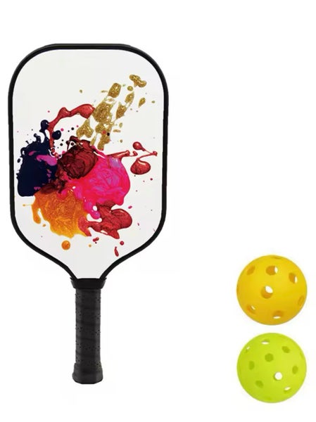 White Pickleball Paddle Fiberglass Surface With 2 Balls Honeycomb Core Racket Indoor Outdoor