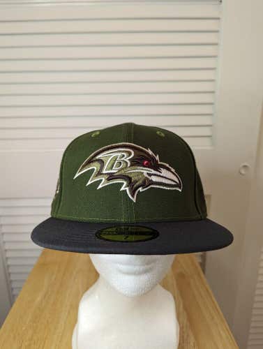 NWS Baltimore Ravens Olive Graffite New Era 59fifty 7 NFL Super Bowl XXXV