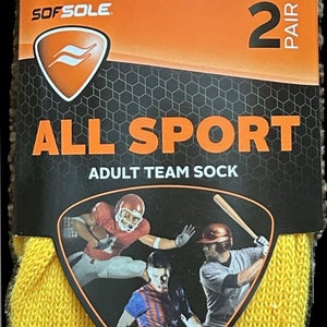 (2) pair All Sport, Sof Sole, gold yellow baseball football lacrosse socks, men’s large 10-12.5