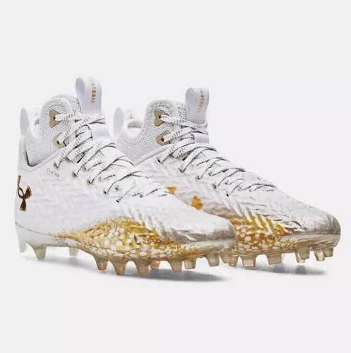 New men's 11.5 Under Armour Spotlight clone MC white/gold 3026334-104 football/lacrosse cleats