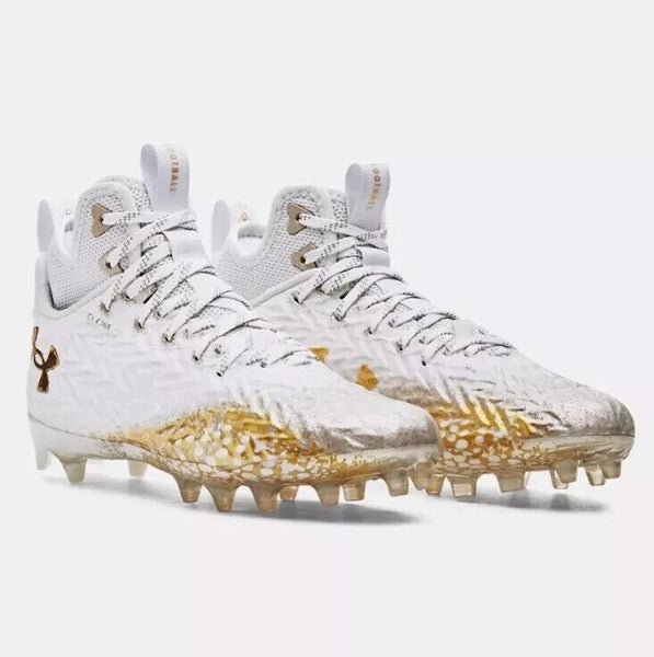 New men's 11.5 Under Armour Spotlight clone MC white/gold 3026334-104 football/lacrosse cleats