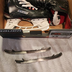 2nd Set of Steel Used Junior Bauer Vapor X600 Hockey Skates Regular Width Size 3.5