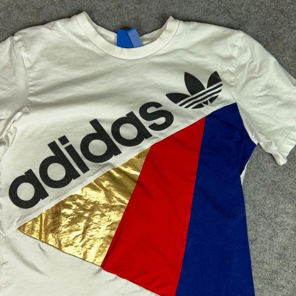 Adidas Mens Shirt Small White Tee T Big Logo Sports Casual Street Bold Graphic