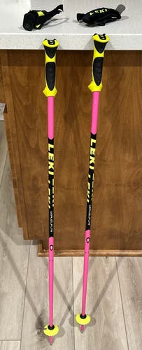 Pink 38in (95cm) Leki Racing World Cup Lite SL Ski Poles w/glove clip straps