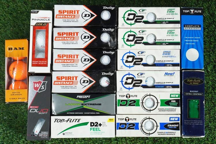 LOT OF 51 NEW GOLF BALLS, TOP FLITE, DUNLOP, WILSON, RAM, PINNACLE ++ NIB, NOS!