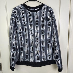 The North Face 92 Rage Fleece Crewneck Sweatshirt Black Aztec Print Men's Size M