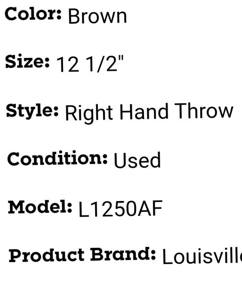 Used Louisville Slugger Right Hand Throw Infield Baseball Glove 12.5"