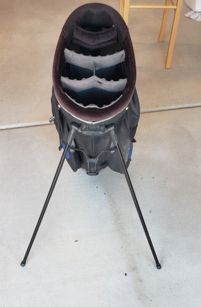 EXCELLENT PIVOT ORIO 5 WAY STAND GOLF BAG BLUE & BLACK W DROP DOWN LEGS  1124