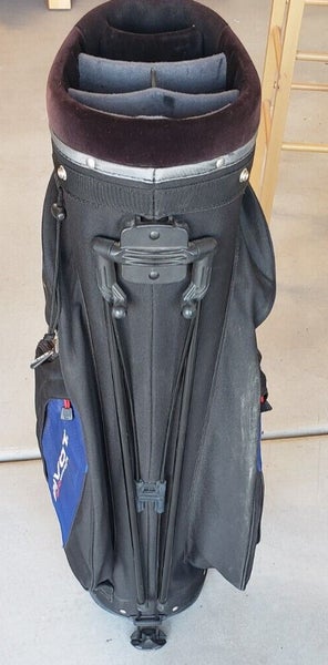 EXCELLENT PIVOT ORIO 5 WAY STAND GOLF BAG BLUE & BLACK W DROP DOWN LEGS  1124