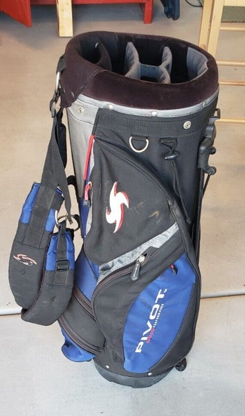 EXCELLENT PIVOT ORIO 5 WAY STAND GOLF BAG BLUE & BLACK W DROP DOWN LEGS  1124